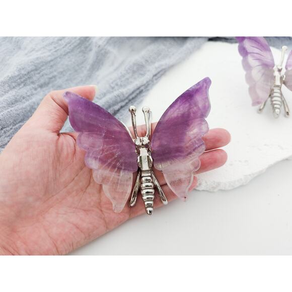 Purple Fluorite Butterfly Wings Crystal Carving - Picture 4 of 6